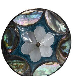DelMundo Handcrafted Mother of Pearl Flower Brooch Jewelry Blue White